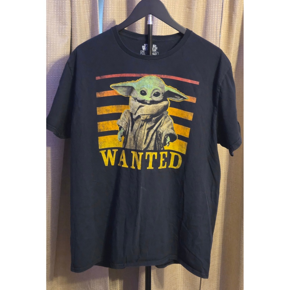 Star Wars Mandalorian Baby Yoda Wanted Graphic T-Shirt Men's Size XL Black
